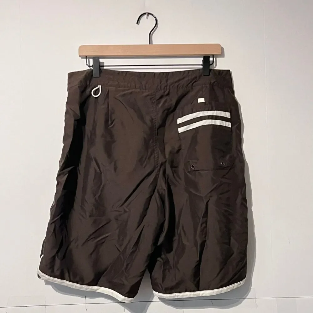Old Navy Mens Performance Shorts Size L Brown Orange Trim Drawstring 34